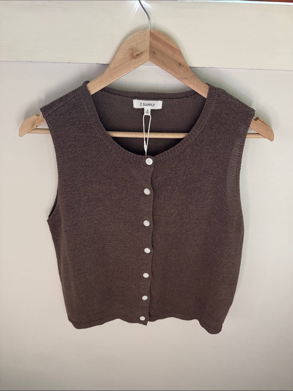 Z Supply Syd Sweater Vest Pebble Coast Brown Linen Blend Button Front Knit Top S